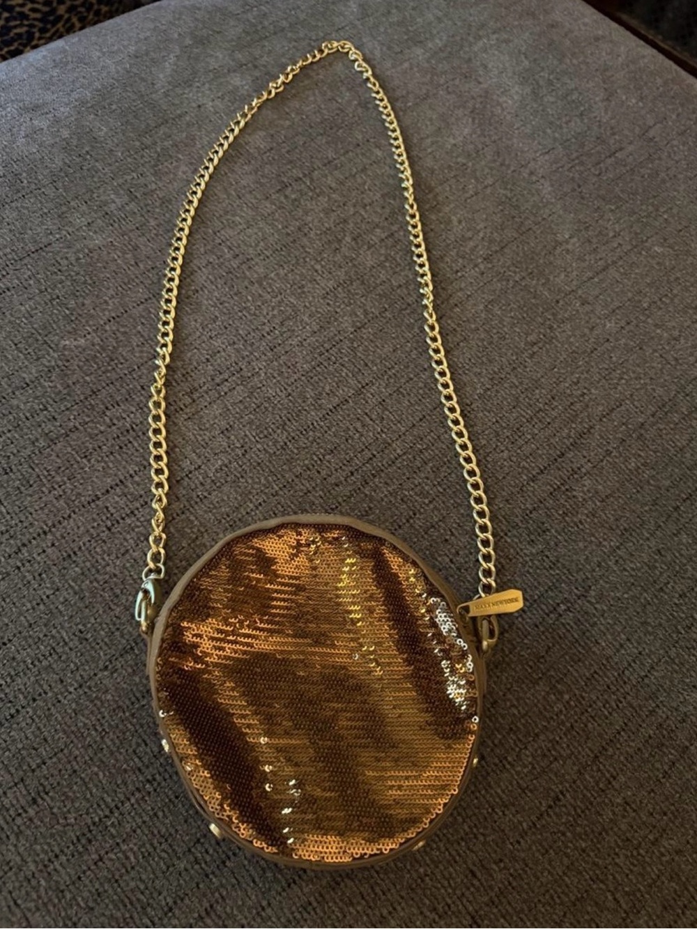 Maxx New York Gold Sequin Round Crossbody Bag with Chain Strap